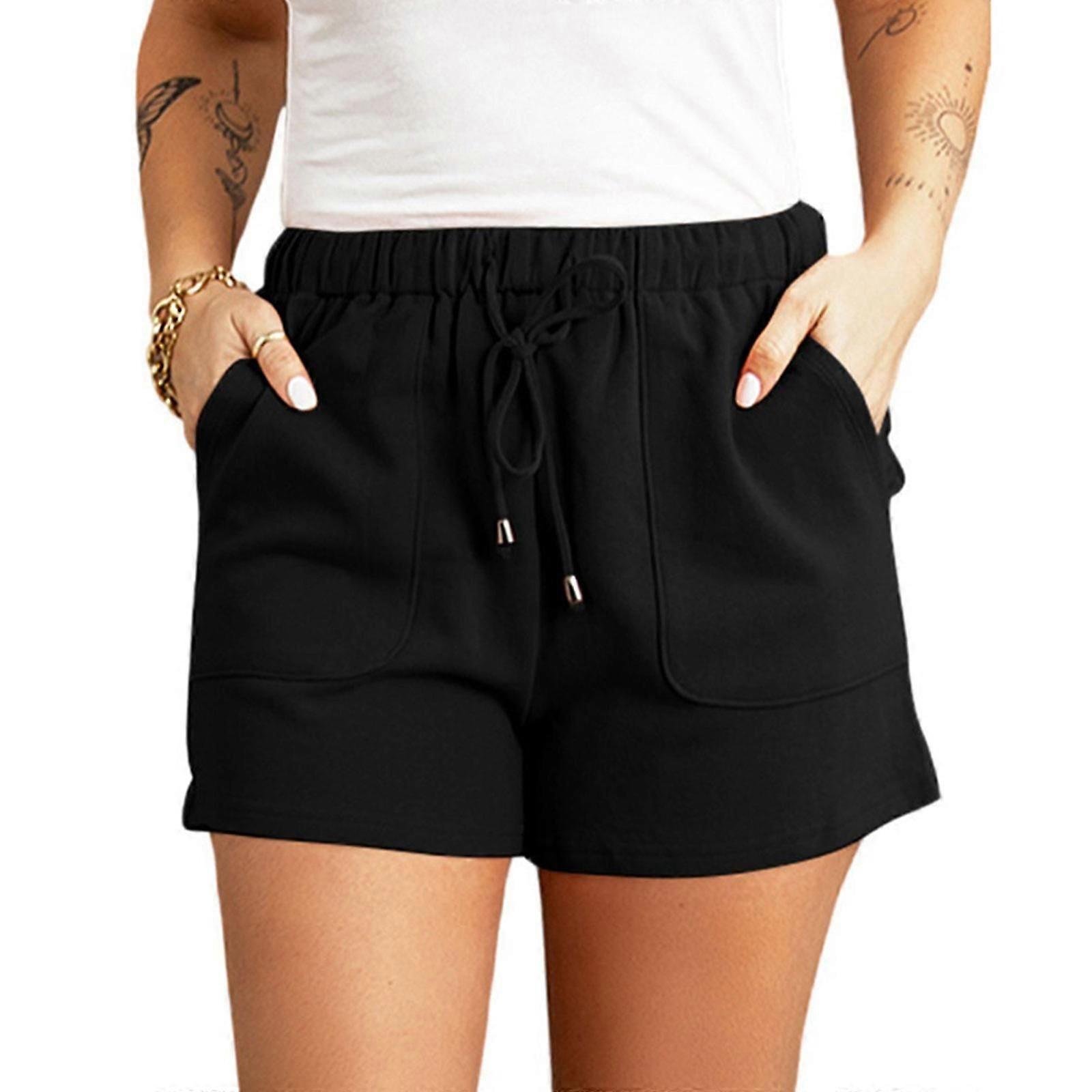 Kadın Elastik Yüksek Bel Şort İpli Düz Renk Gevşek Kısa Pantolon Turuncu XXXL