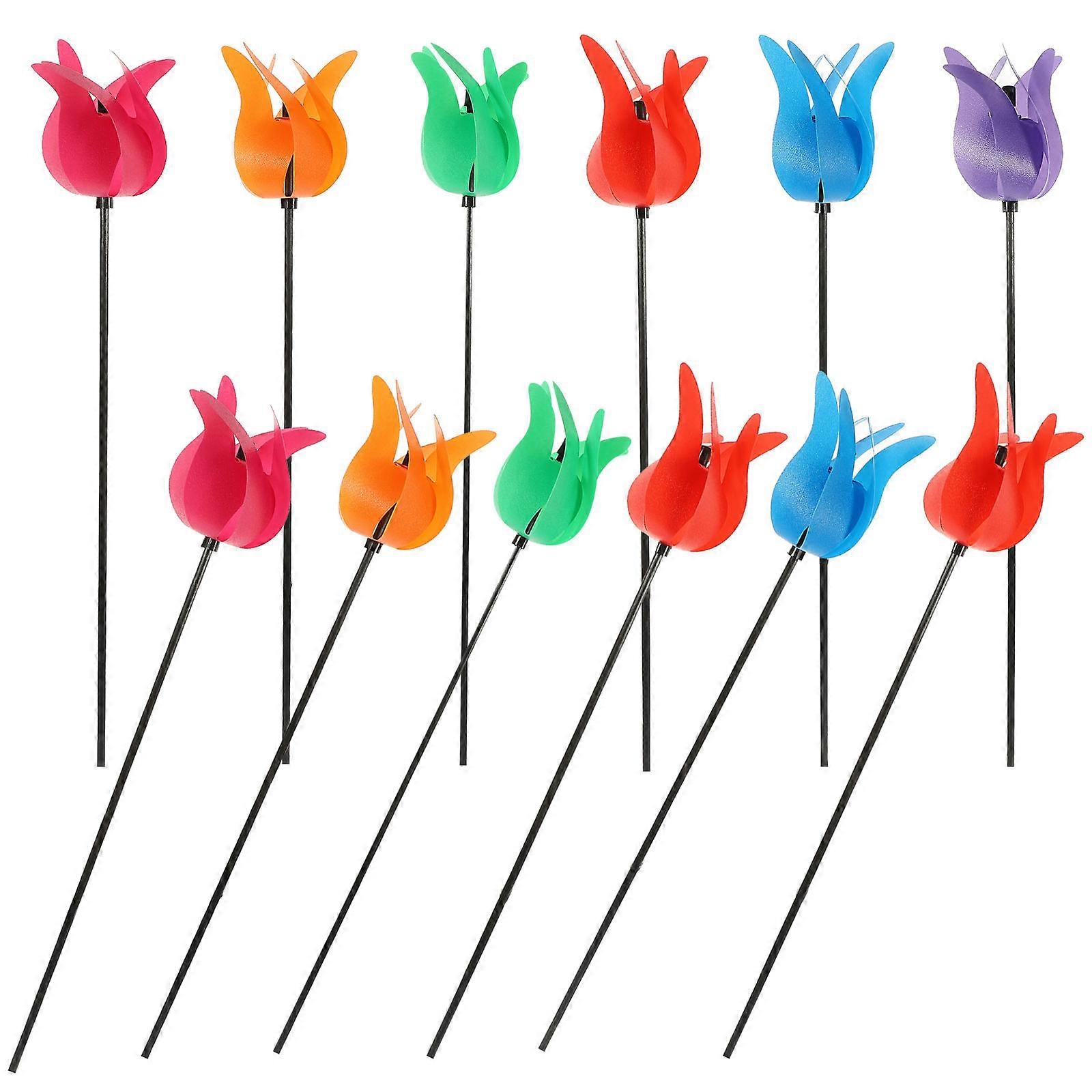 Decorative Wind Spinners Tulip Shaped Windmills Outdoor Style 46x5cm Plastic Decoration 12Pcs
