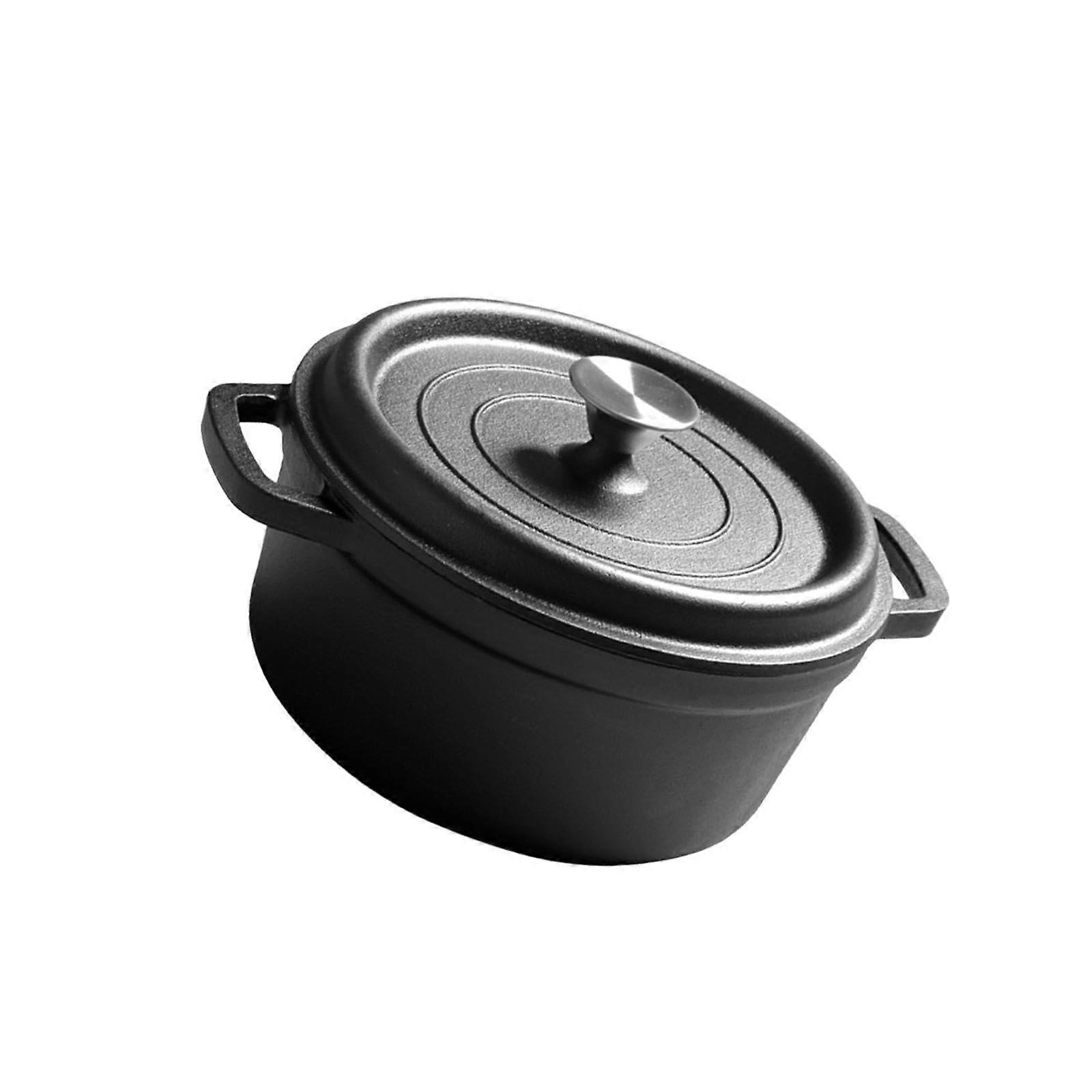 Cast Iron Dutch Oven with Lid, Cookware for Camping and Kitchen, Frying Pan with Double Handle, 20 cm
