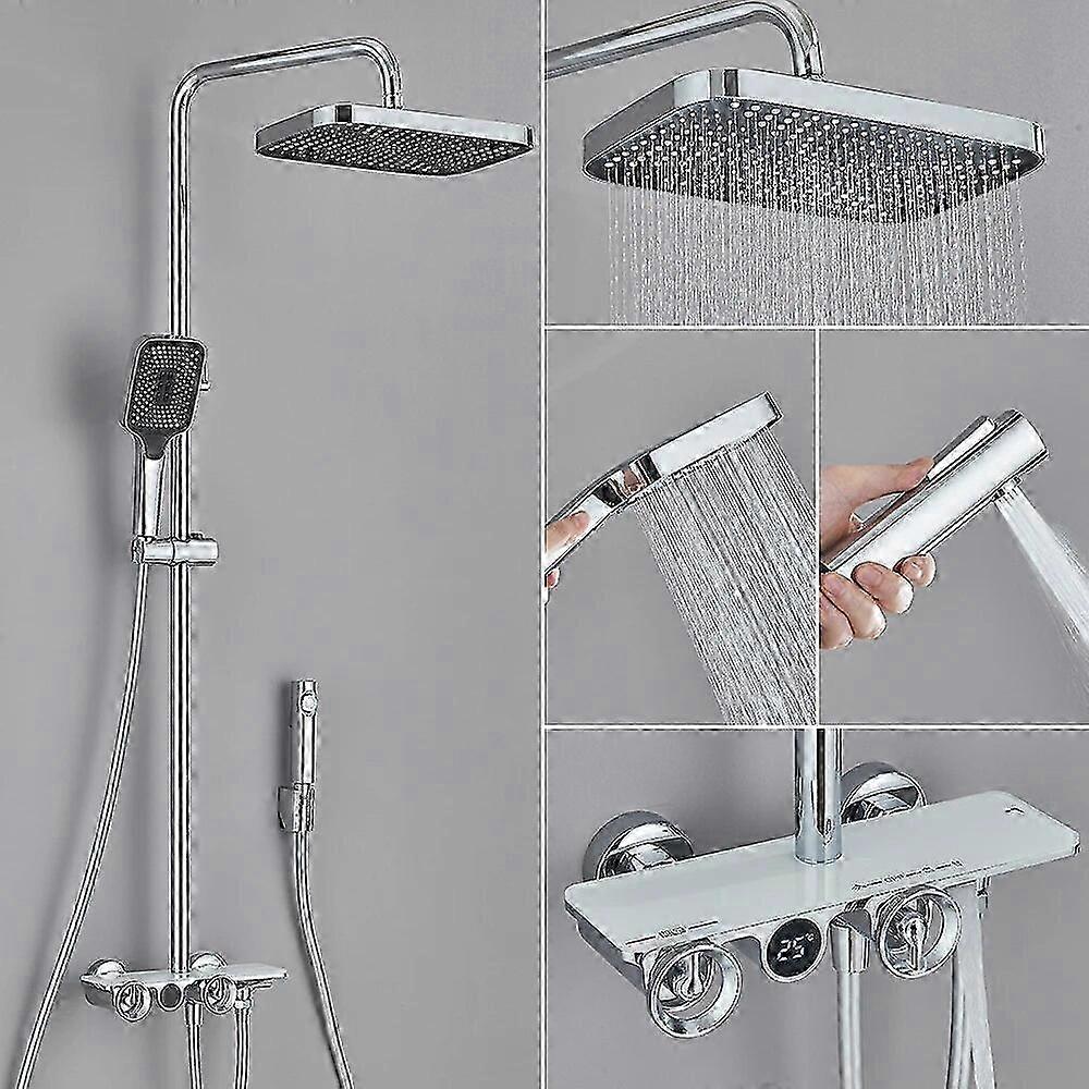 Thermostatic Shower Faucet with Digital Display 4 Functions Bathroom Shower Set Brass Mixer Valve and Bidet Tap