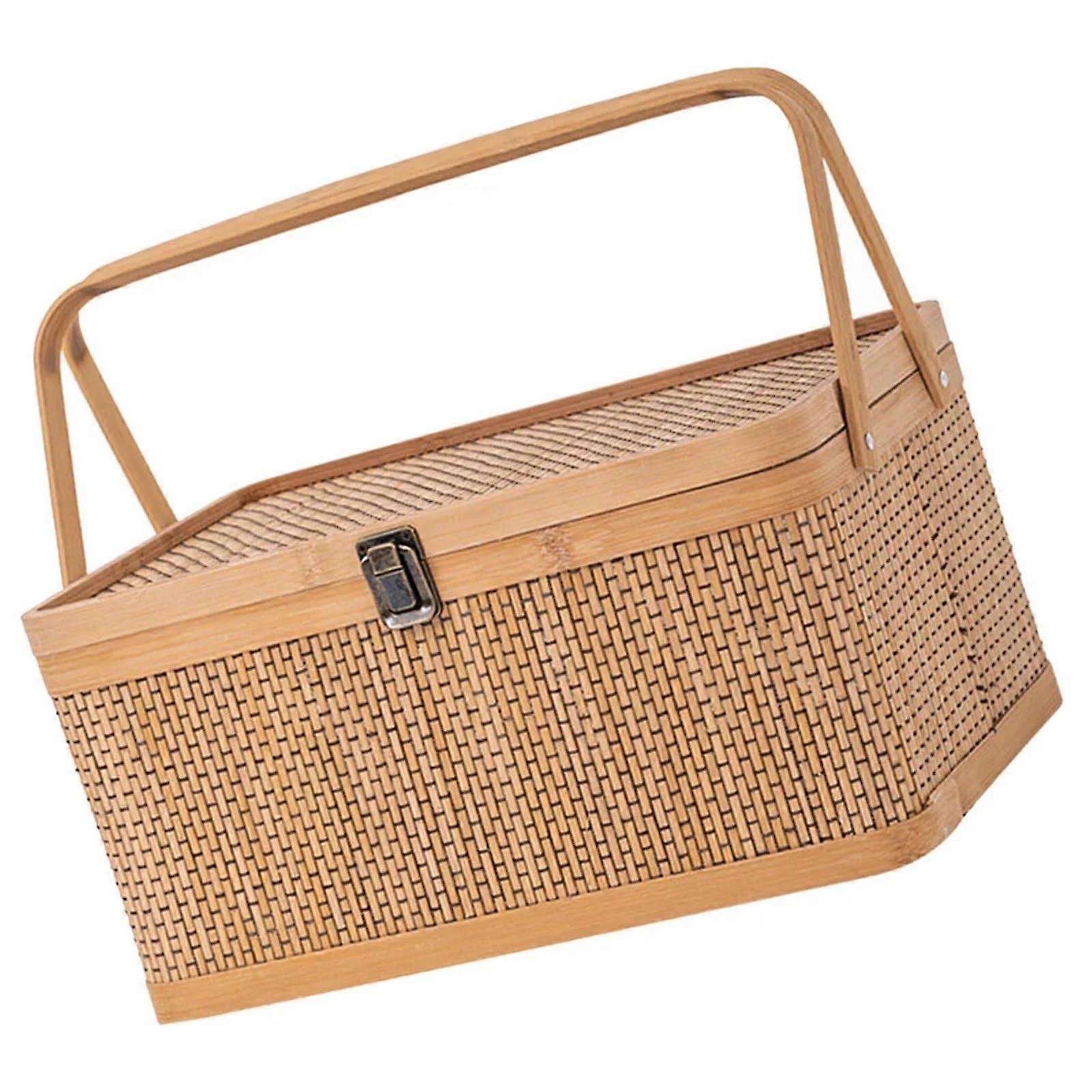 Picknickkorb Weidenkorb Rattan Eierbehälter 35X25X18CM Handgeflochten Aufbewahrungskorb Mondkuchenbox Organizer