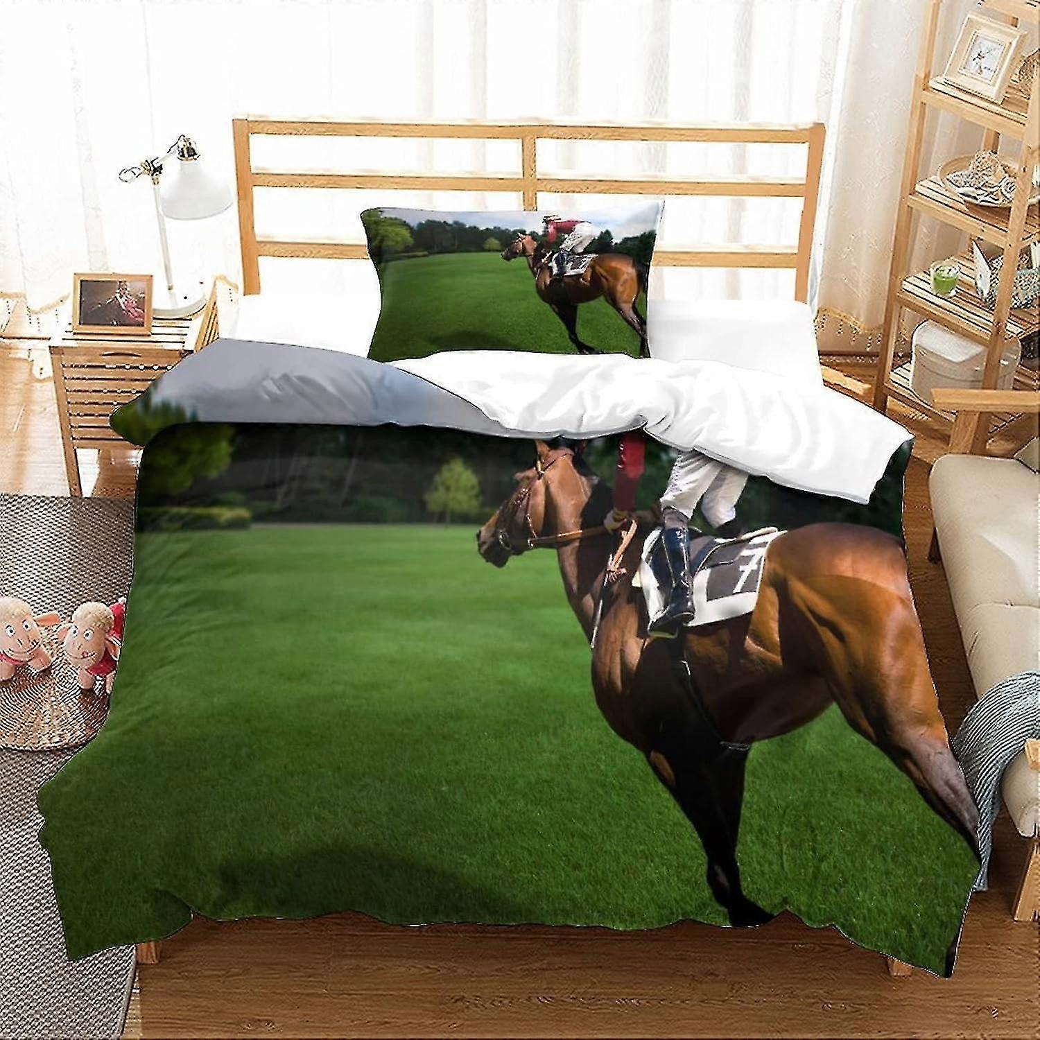 Conjunto de Capa de Edredom para Corrida de Cavalos com Design de Galhos de Árvores, Inclui Capa de Edredom e Fronhas