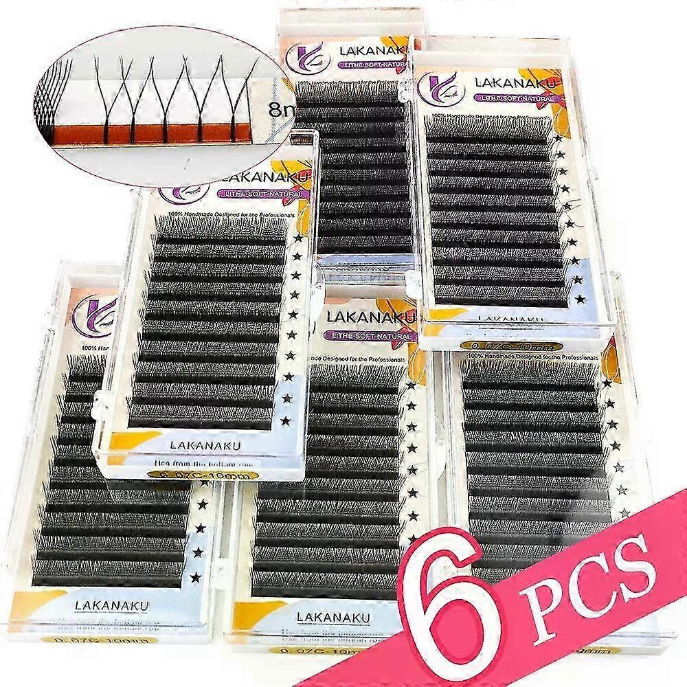 YY Eyelash Extensions 6 Trays 0.07 C D 8-12 Mix Natural Soft Premade Fans Faux Lashes