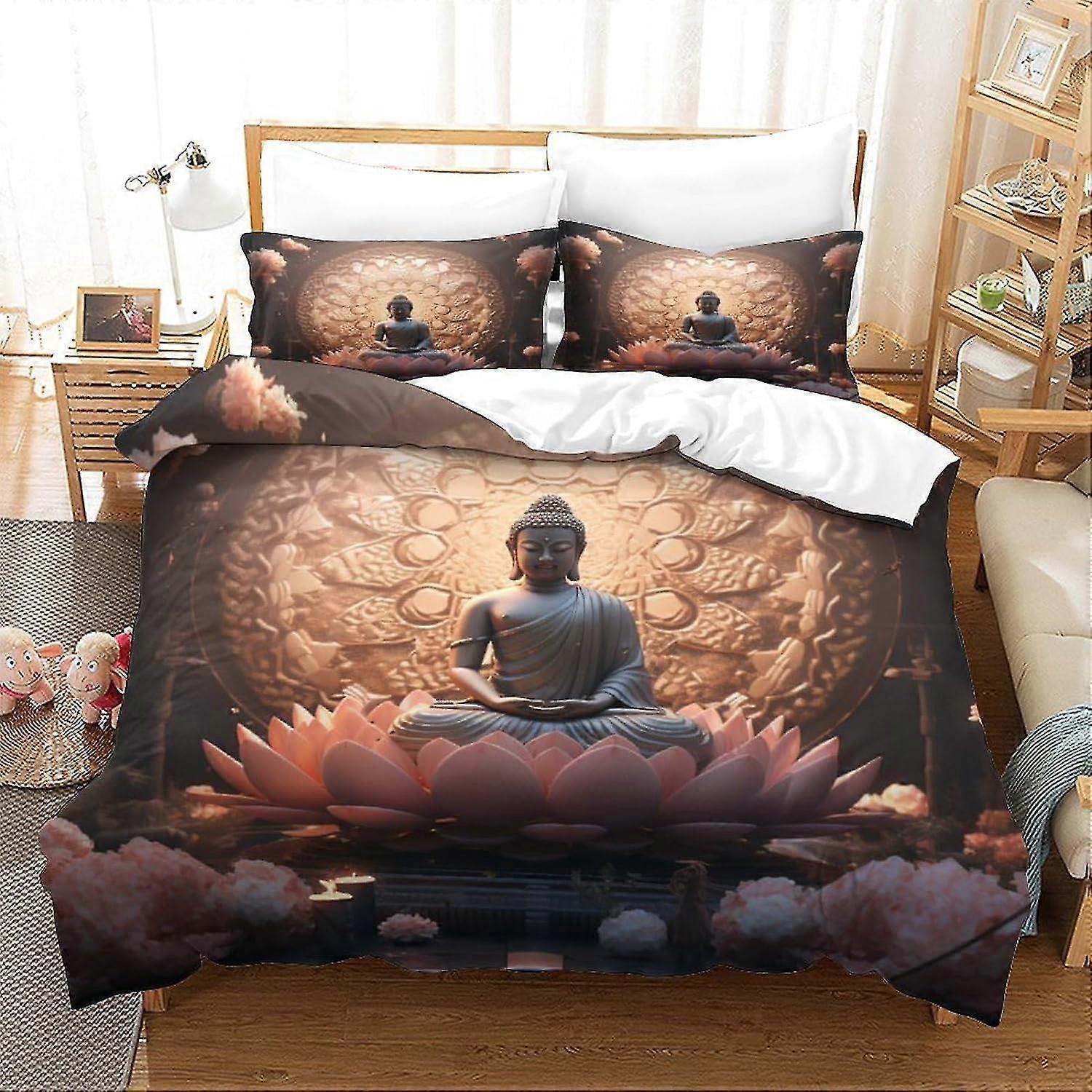 طقم غطاء لحاف ناعم بتصميم بوذا ، غطاء وسادة ، سحاب مخفي ، ستوكات ، طقم 3 قطع للبالغين والأطفال