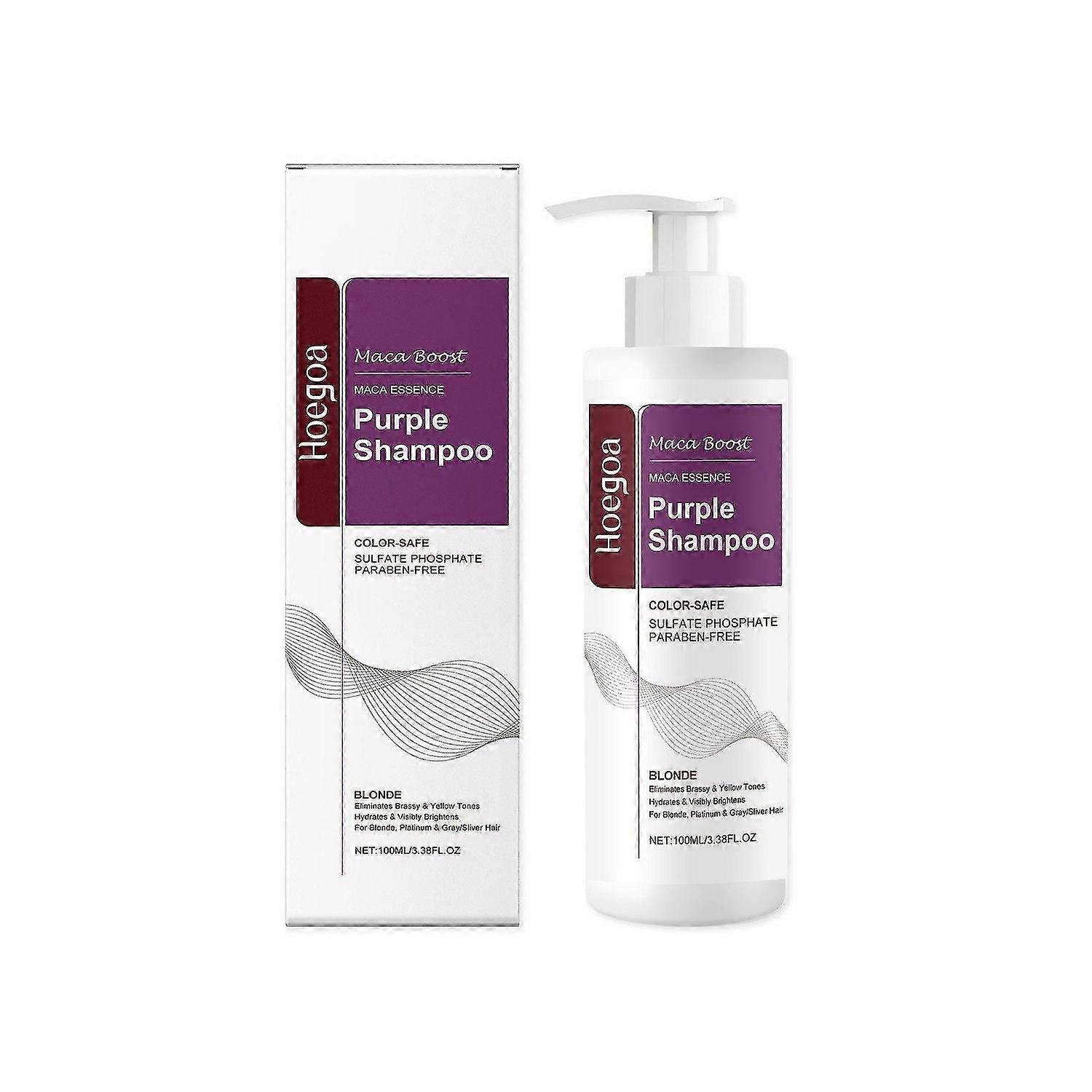 Maca Purple Shampoo, Maca Essence Purple Shampoo, Professional Neutralizuje Mosiężne i Żółte Odcienie Dla Blond Srebrno-Szarych Pasemek 100ml