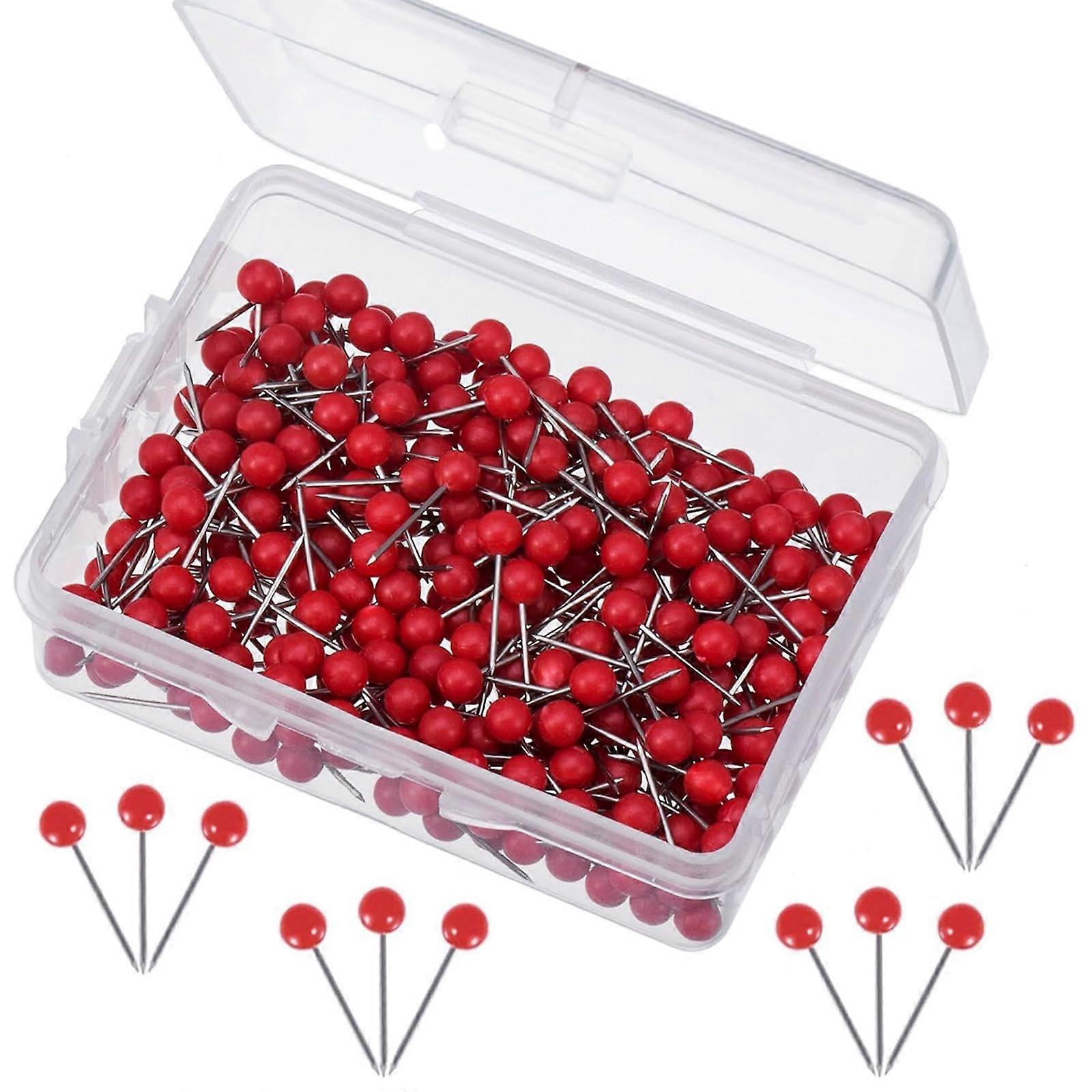 Map Nail Push Pins 300 Pack, Round Head Steel Point Drawing Pins for Marking Travel Routes and Addresses in Red