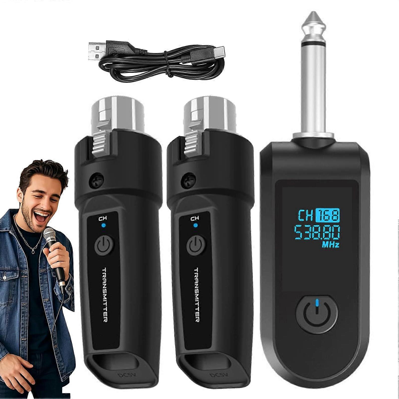 Microphone System Guitar Adapter Portable Transmitter Receiver for Vlogging, Singing, Guitar, Audio Mixer Model B