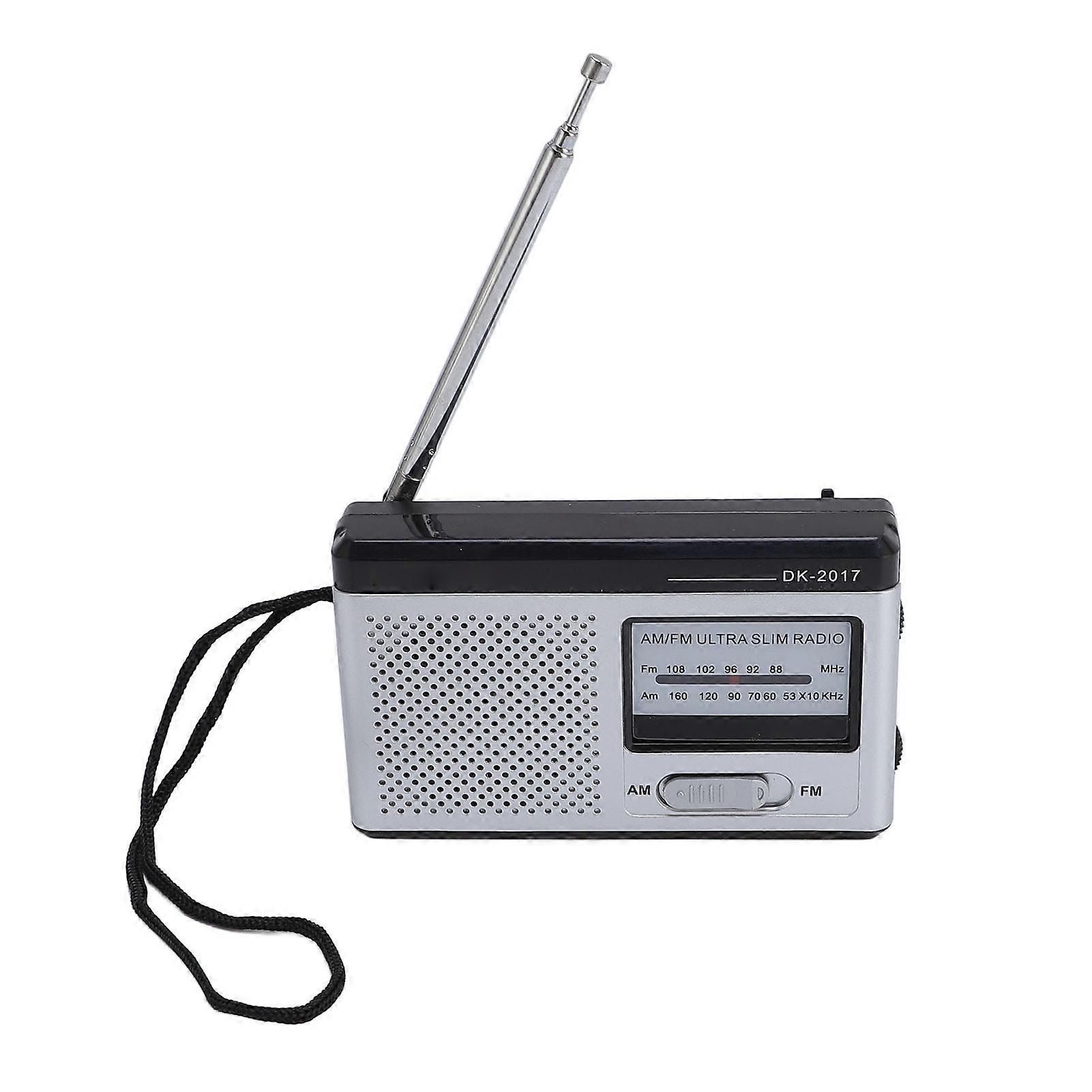 Portable FM/AM Radio with Headphone Jack and Built-in Speaker, Battery Powered, Silver
