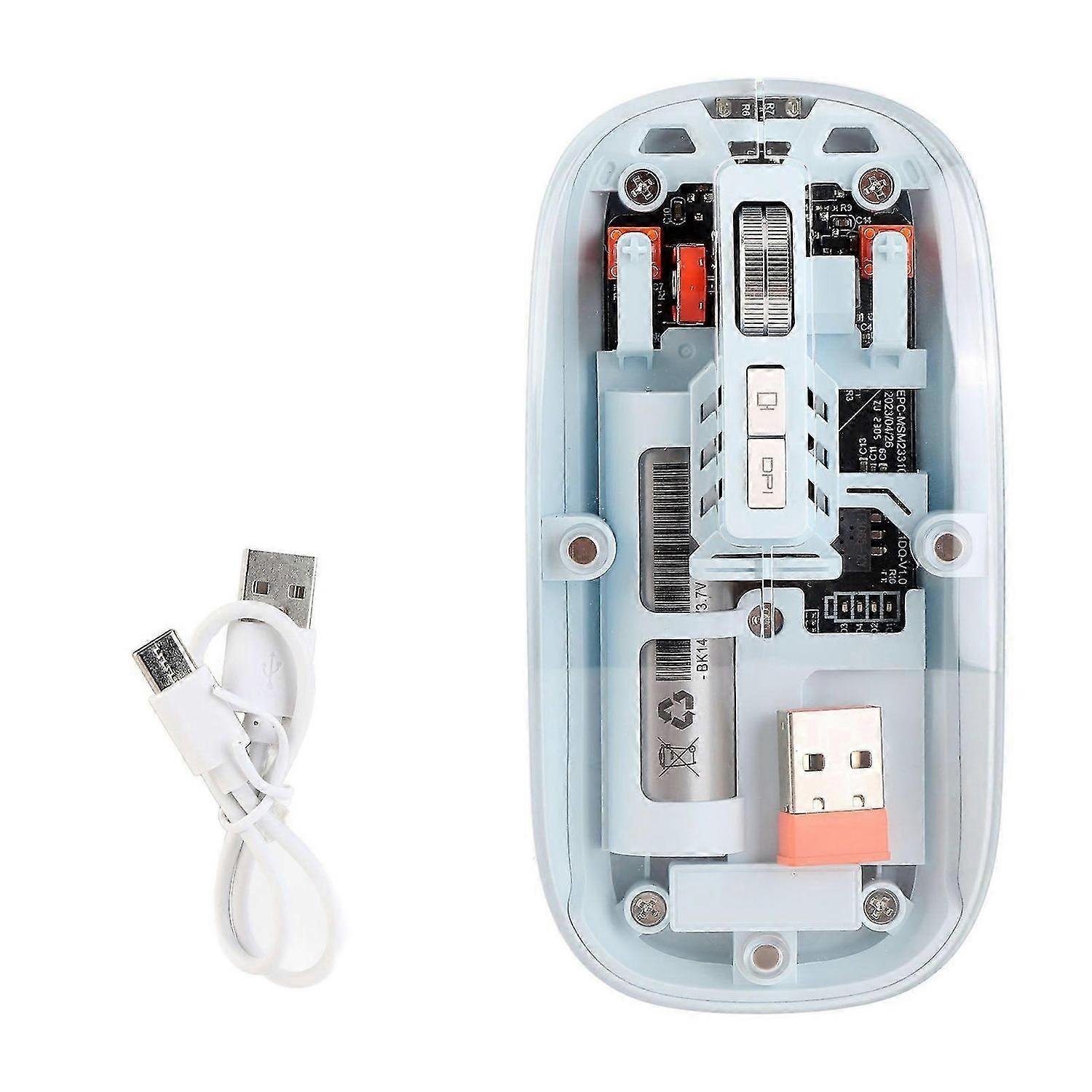 Transparent Mouse Rechargeable Wireless Mouse Silent 5 Keys 1600DPI Adjustable Mouse for Work Gaming