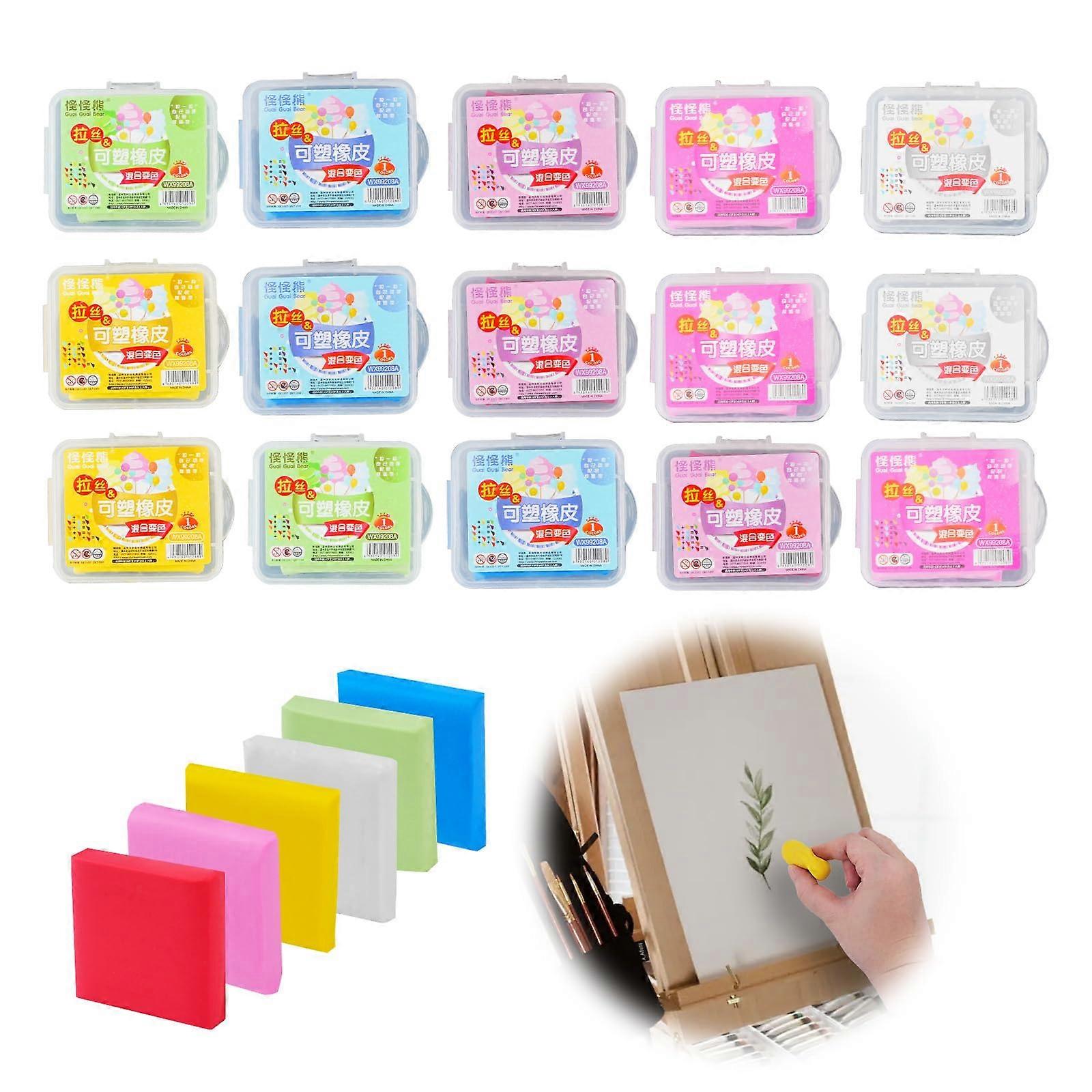 Pack of 15 Kneading Erasers, Soft Kneadable Erasers with Case for Artists