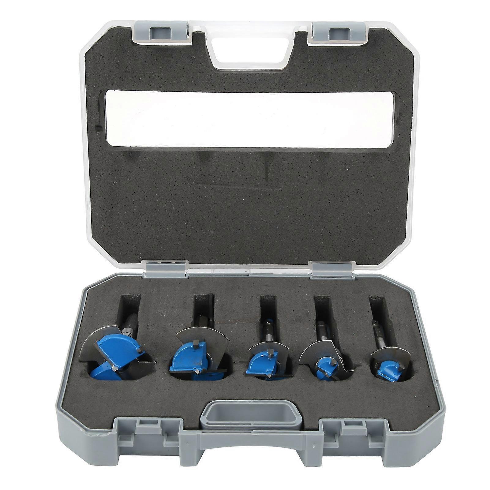 5Pcs Woodworking Hole Opener Set Blue Carbide Adjustable Hinge Drill Bits 15-35mm