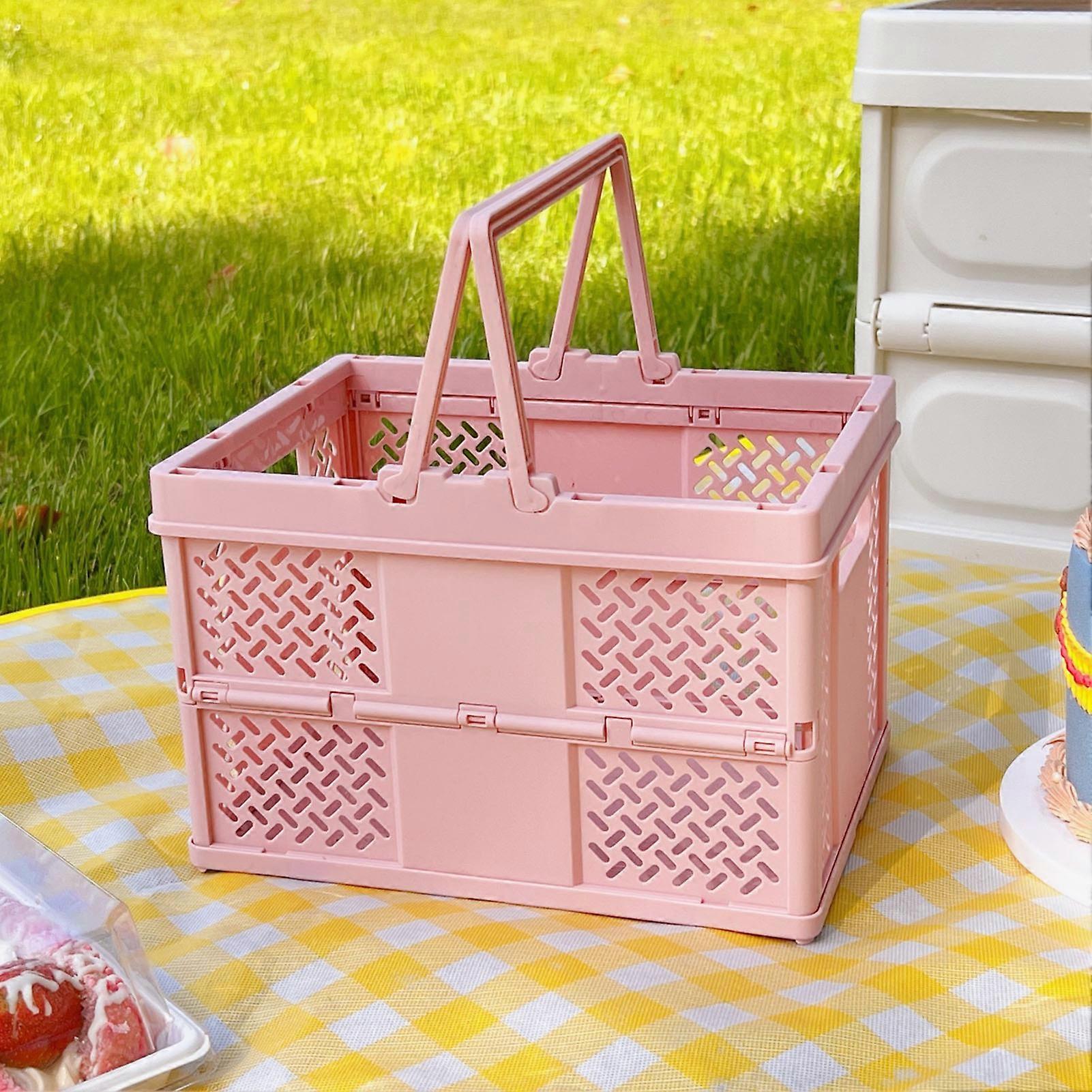 Folding Picnic Stackable Storage Box Plastic Grocery Shopping Basket with Handles for Outdoor Home