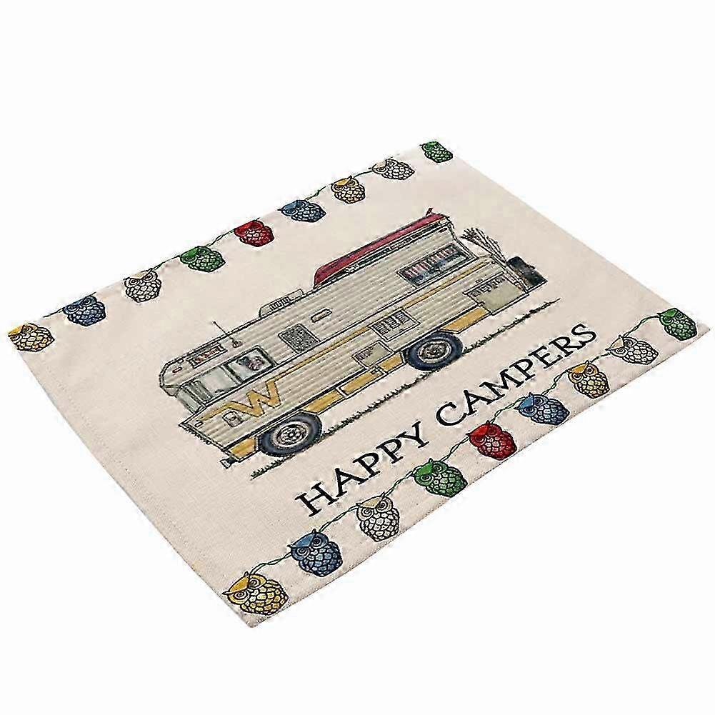 Unique Cartoon Camping RV Cotton Linen Placemat - Delicate Environmental Design for Home Dining & Table Decor (MC0046-7)