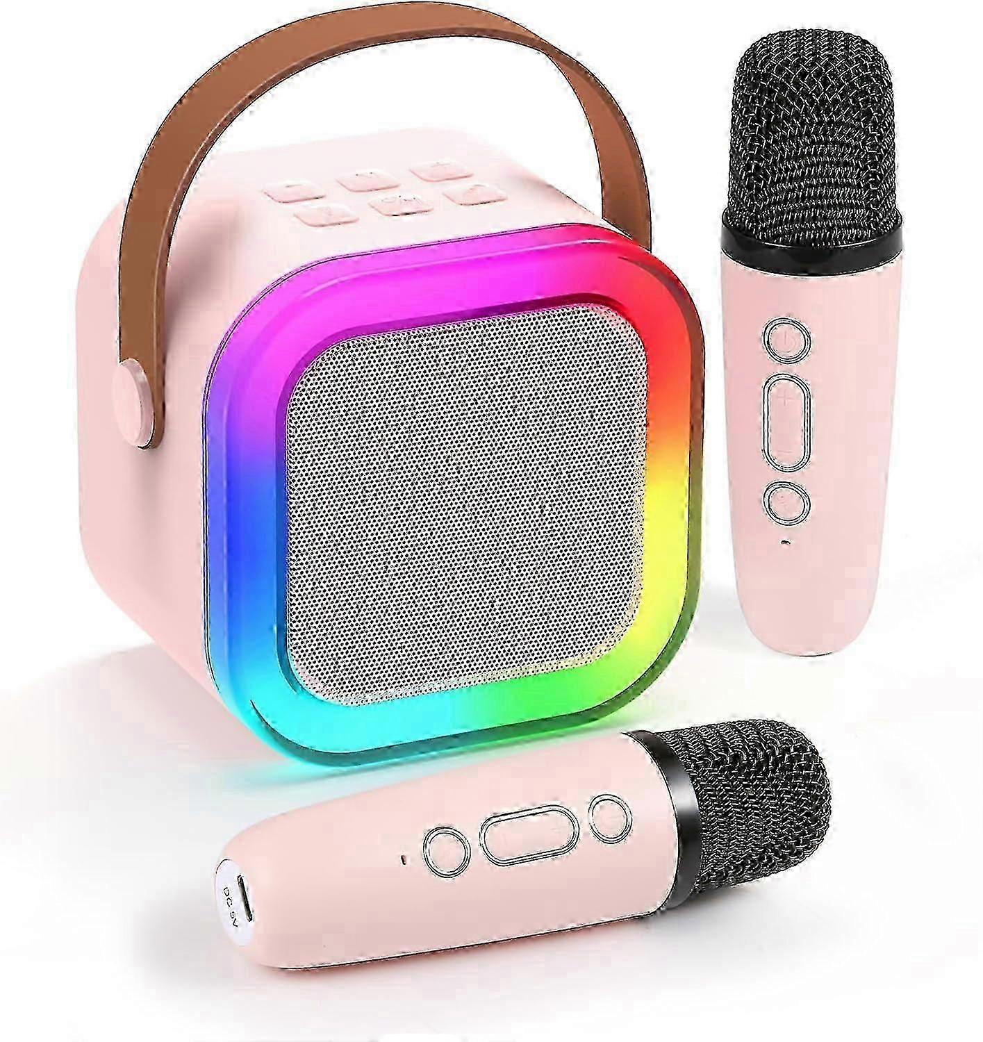 Karaoke Machines for Kids Adults, Mini Karaoke Machine with 2 Wireless Microphones, Portable Bluetooth Speaker with Voice Changing Effects & LED Light