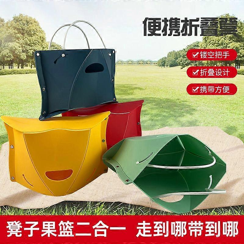 Link Distribution Plastic Folding Stool Outdoor Sketching Travel Camping Folding Stool Train Portable Stool Slim Fruit green (large-with handle)-32*21
