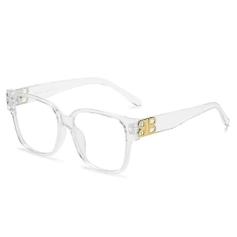 Oversized square comfort reading glasses, blue light blocking computer readers, antiUV flat light mirror (Color: Transparent, Size: 0.00)