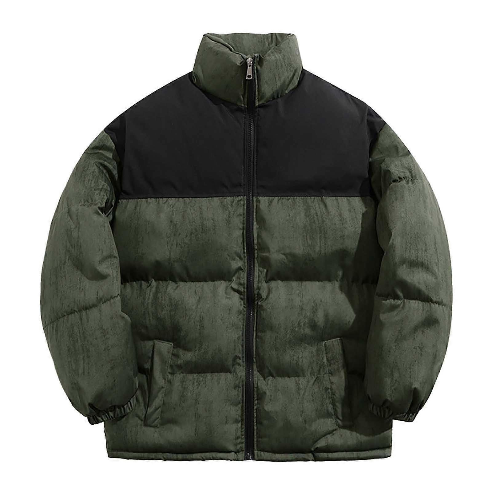 Winter Jacket Men's Quilted Stand Up Collar Thick Thermal Softshell Puffer Sweat Jacket Army Green Size L