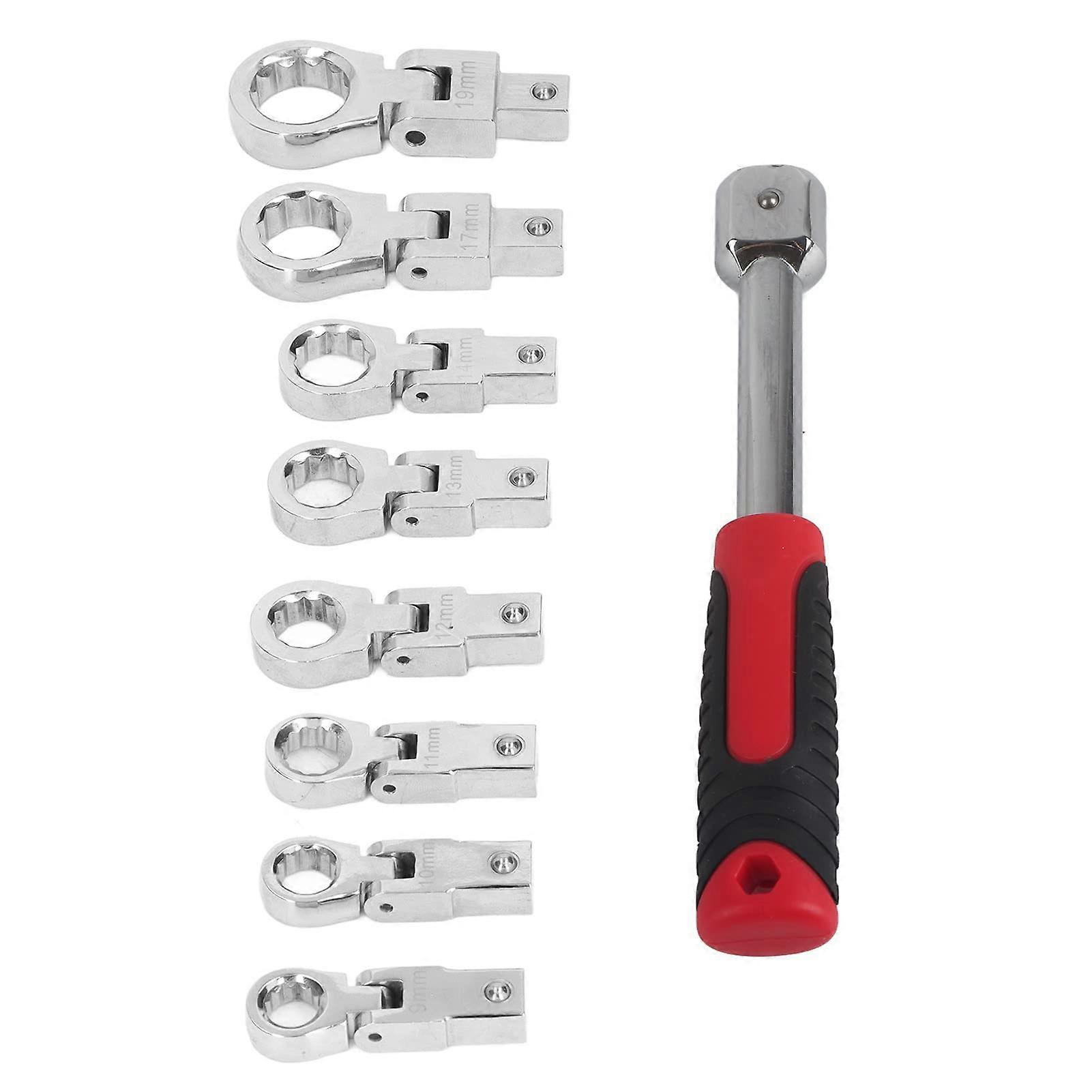 Ratchet Wrench Set With Interchangeable Ratchet Head, 9-Piece Metric Wrench Set For Tight Spaces