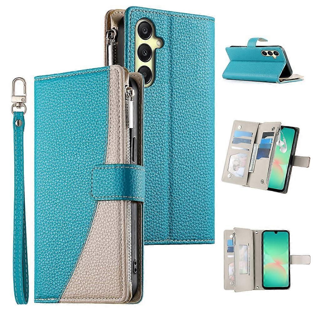 Compatible For Samsung Galaxy A17 5G Case Zipper Wallet Color Splicing Leather Flip Phone Cover with Straps