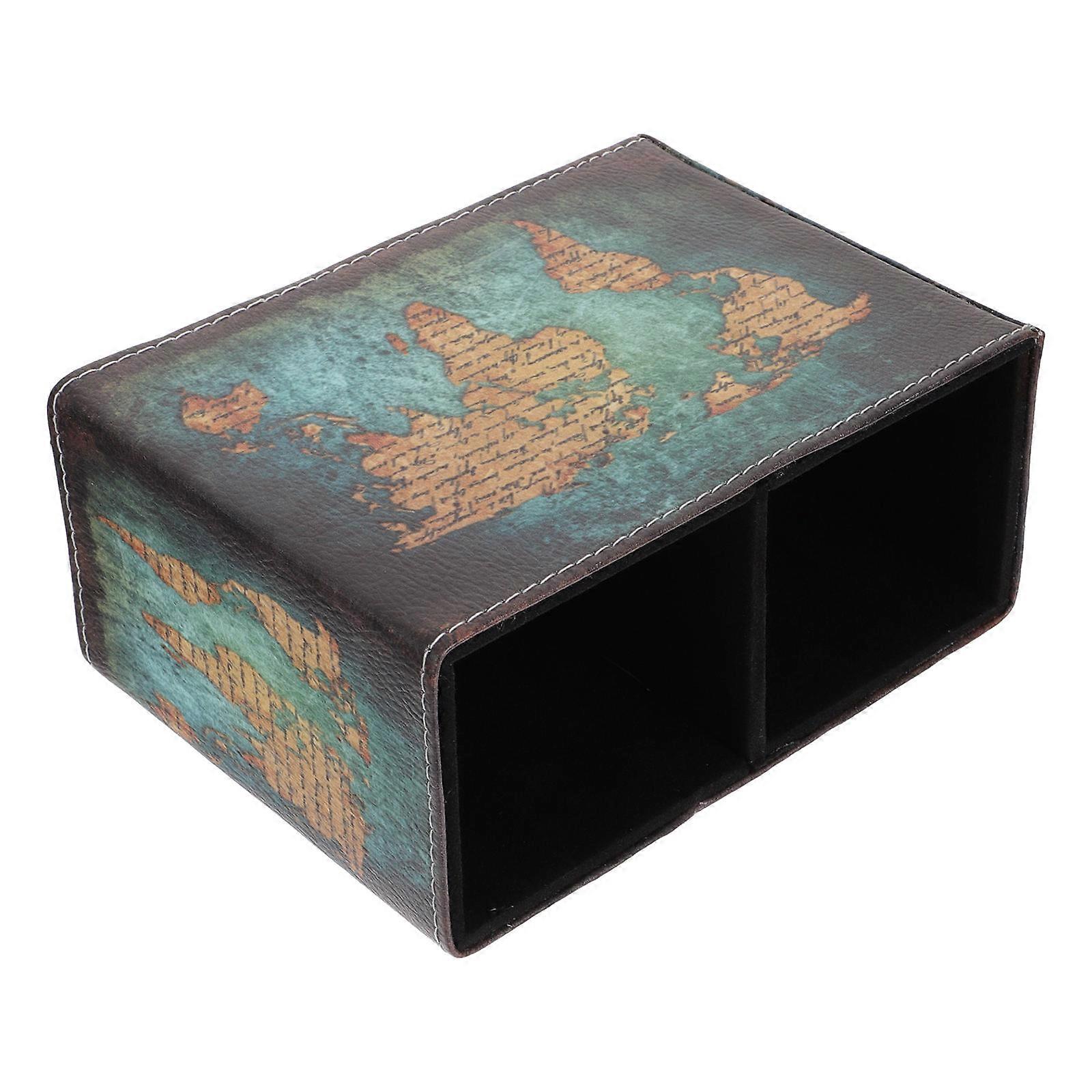 Blue Retro Square Storage Tray with 2 Compartments for Office Supplies and Home Decoration