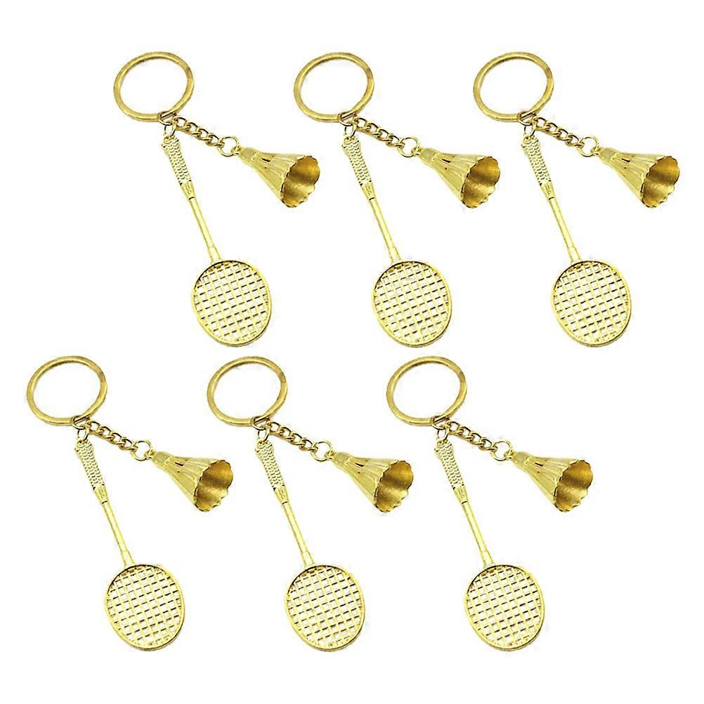 Golden Badminton Keychains for Decor Durable Zinc Alloy 6Pcs Multi Purpose Bag or Key Pendant