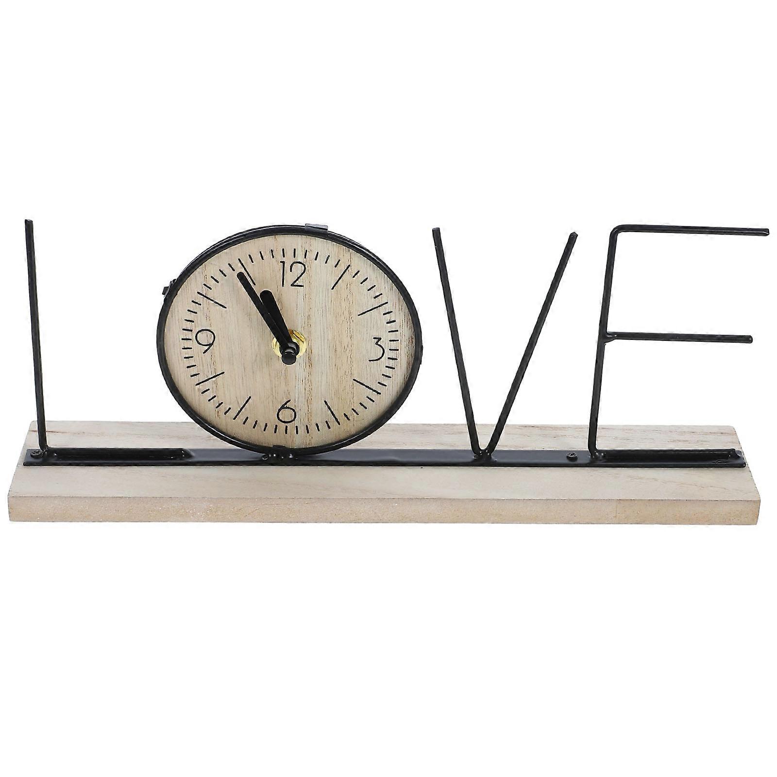 Retro Clock with LOVE Letter Design for Timing Stable and Wood Iron Material Multi .7x4.7x5.9 inches