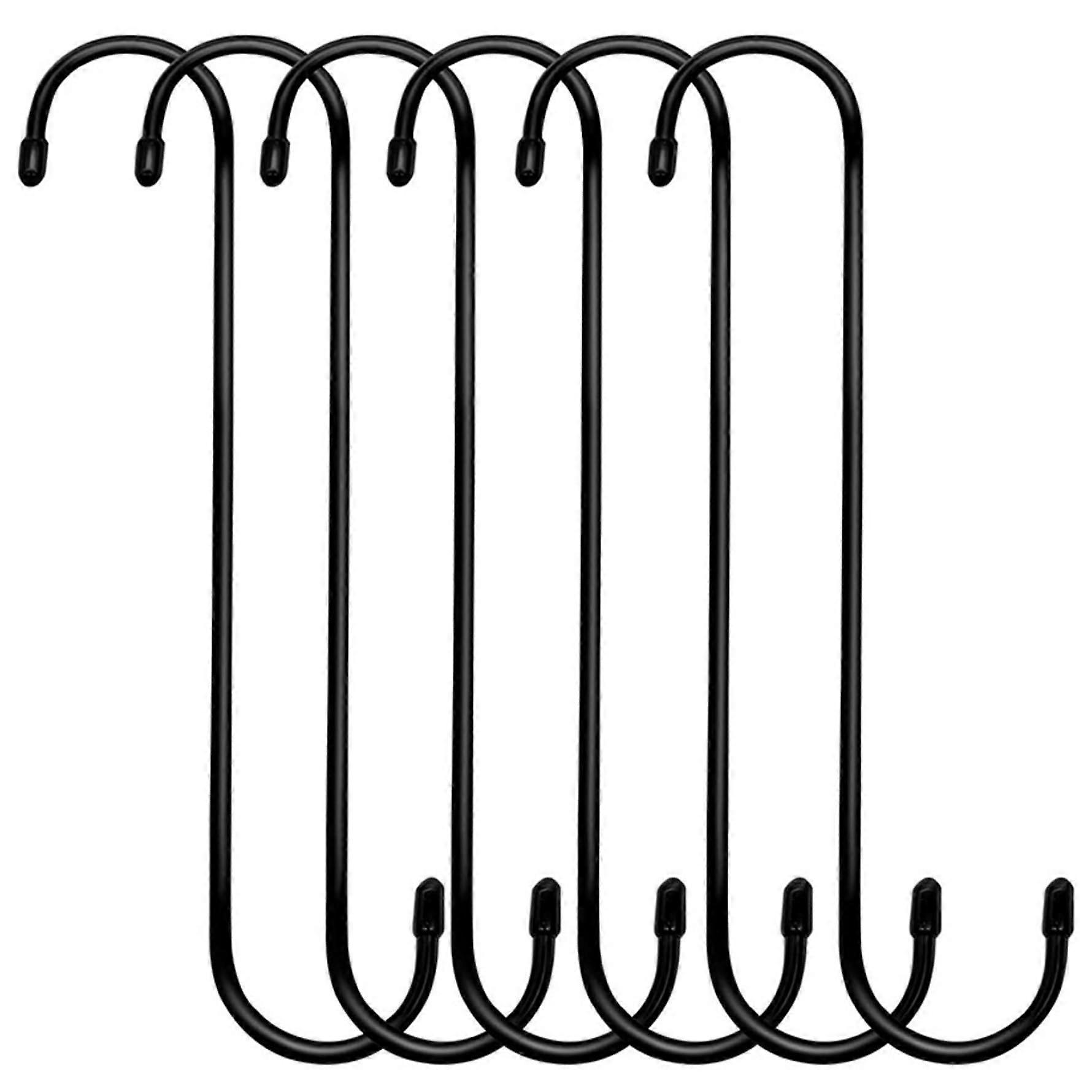 6Pack Large S Hooks, 9.8 Inch Heavy Duty Iron Black Hooks for Hanging Plants, Clothes, Bird Feeders – Easy to Use Outdoor Garden Hooks