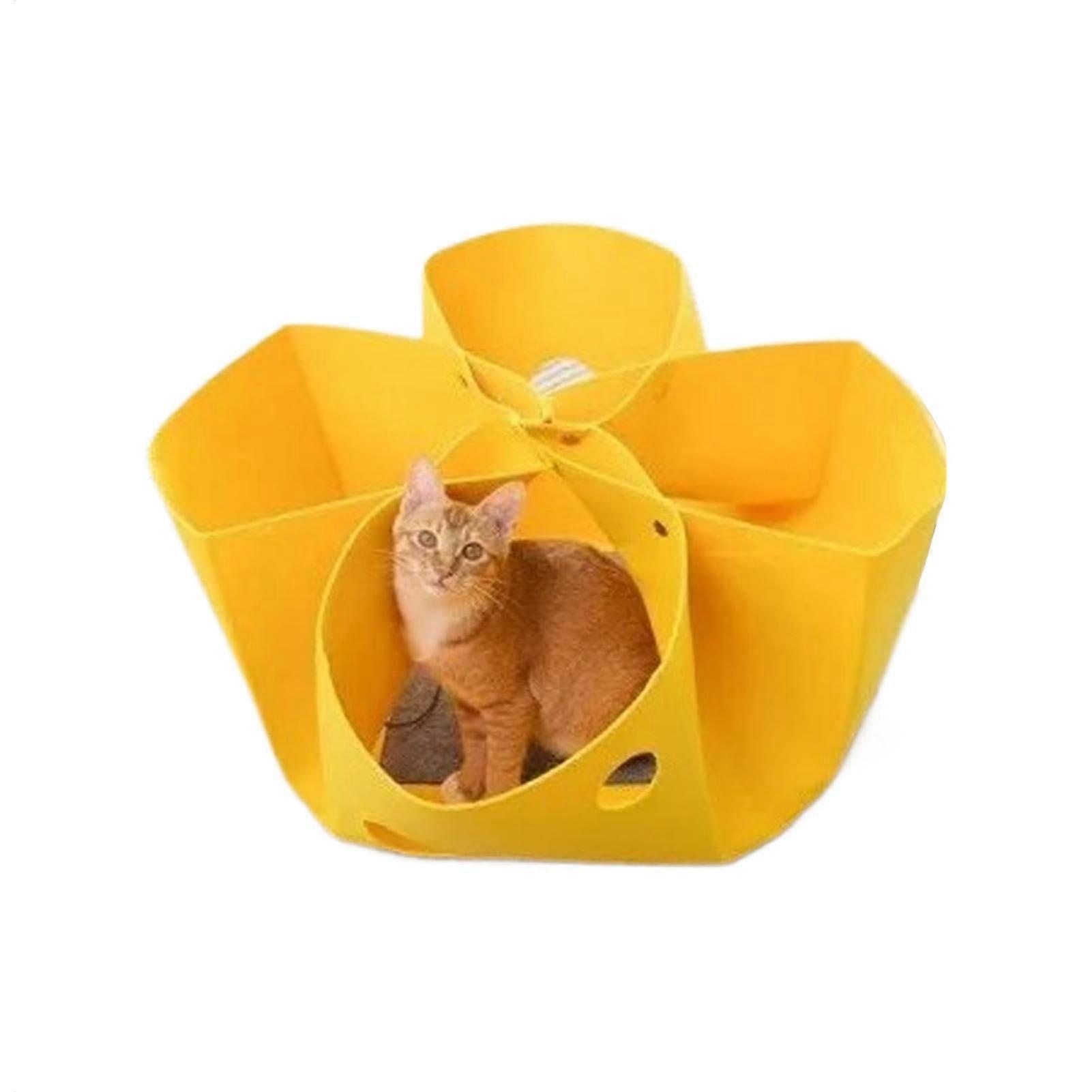 Cat Doughnut Cave, Cat Doughnut Bed, Cat Doughnut Tunnel, Felt Cat for Cat, Cat Tunnel for Indoor Cats, Removable Kittens Exercise Toy, Yellow