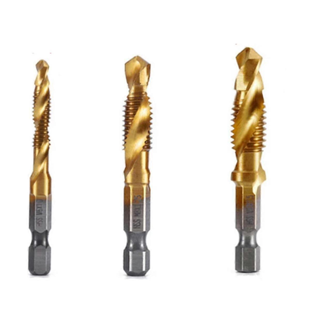 M6+M8+M10 Hex Shank Titanium Plated HSS Screw Thread Metric Tap Drill Bits Screw Machine Compound Tap Open Chamfer Tool