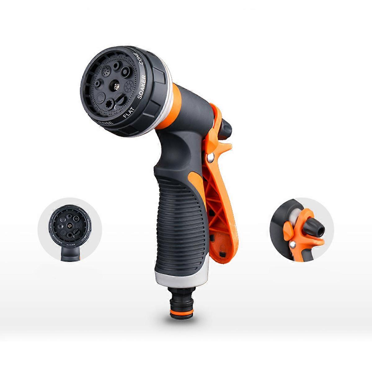 High Pressure Garden Hose Nozzle with 8 Spray Patterns and Comfortable Rubberized Grip for Watering Use Orange TPR