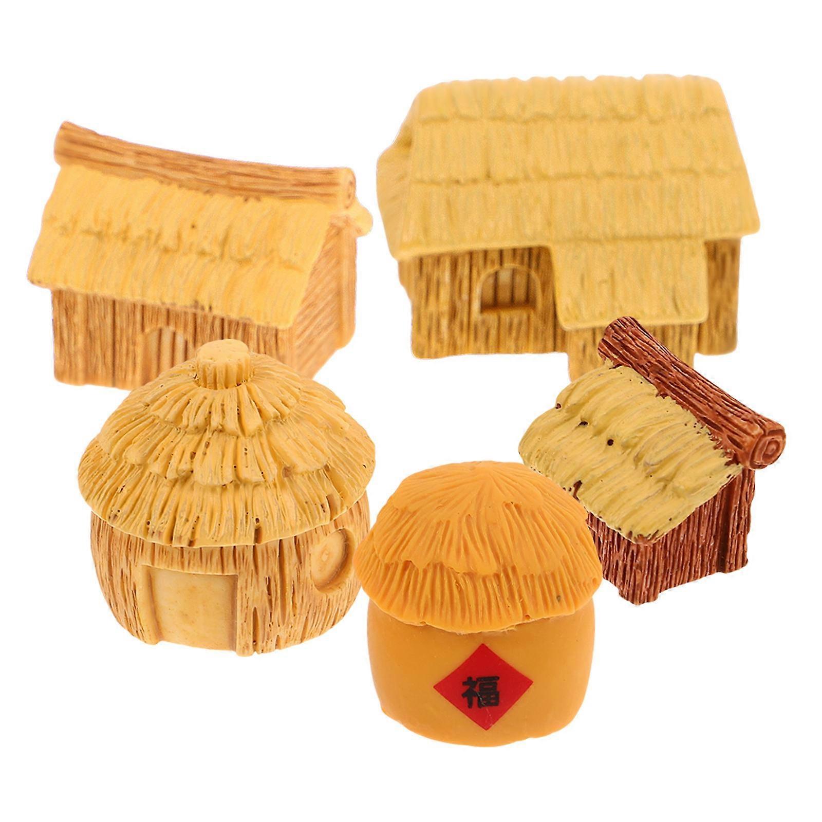 5pcs Mini House Figurines DIY Micro Landscape Accessories for Bonsai, Succulent Planting, Terrariums & Flower Pot Decor