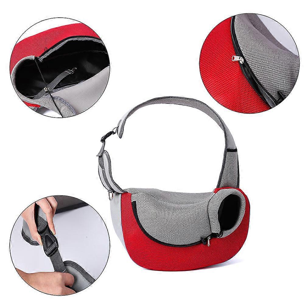 حقيبة كتف للحيوانات الأليفة شبكة حقيبة حبال للكلب الأليف حقيبة حاملة محمولة بدون استخدام اليدين رأس للجرو الأليفة الصغيرة أحمر 40.00X25.00X9.00 سم سلامة 1 حزمة