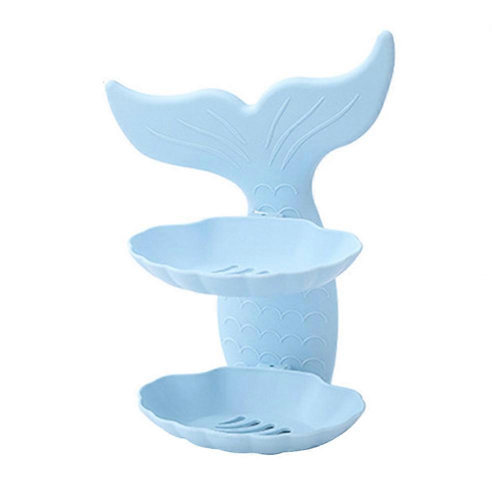 Masteelf 1pc Soap Dish Holder Rack Punch Free Double Layers Wall Mounted Bathroom Shower Rack with Fish Tail Shape Design for Home Blue