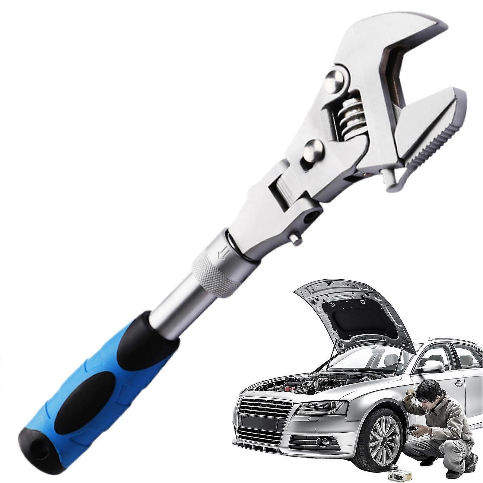 Ratcheting Wrench Reversible Jaw Pipe Wrench With Retractable Shaft, 10-12 Inches, 180-Degree Swivel Head, 5-In-1 Tool