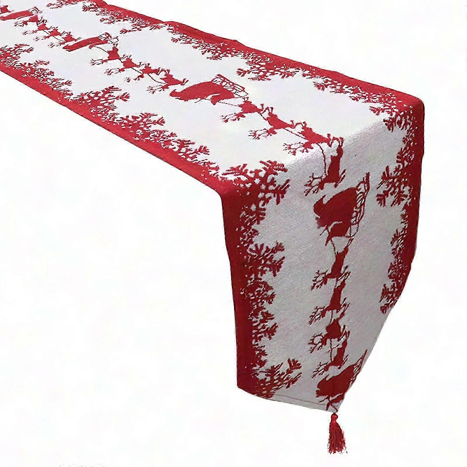 Christmas Table Runner with Snowflake Pattern - Non-Slip Long Elk Design for Dining Table Decor