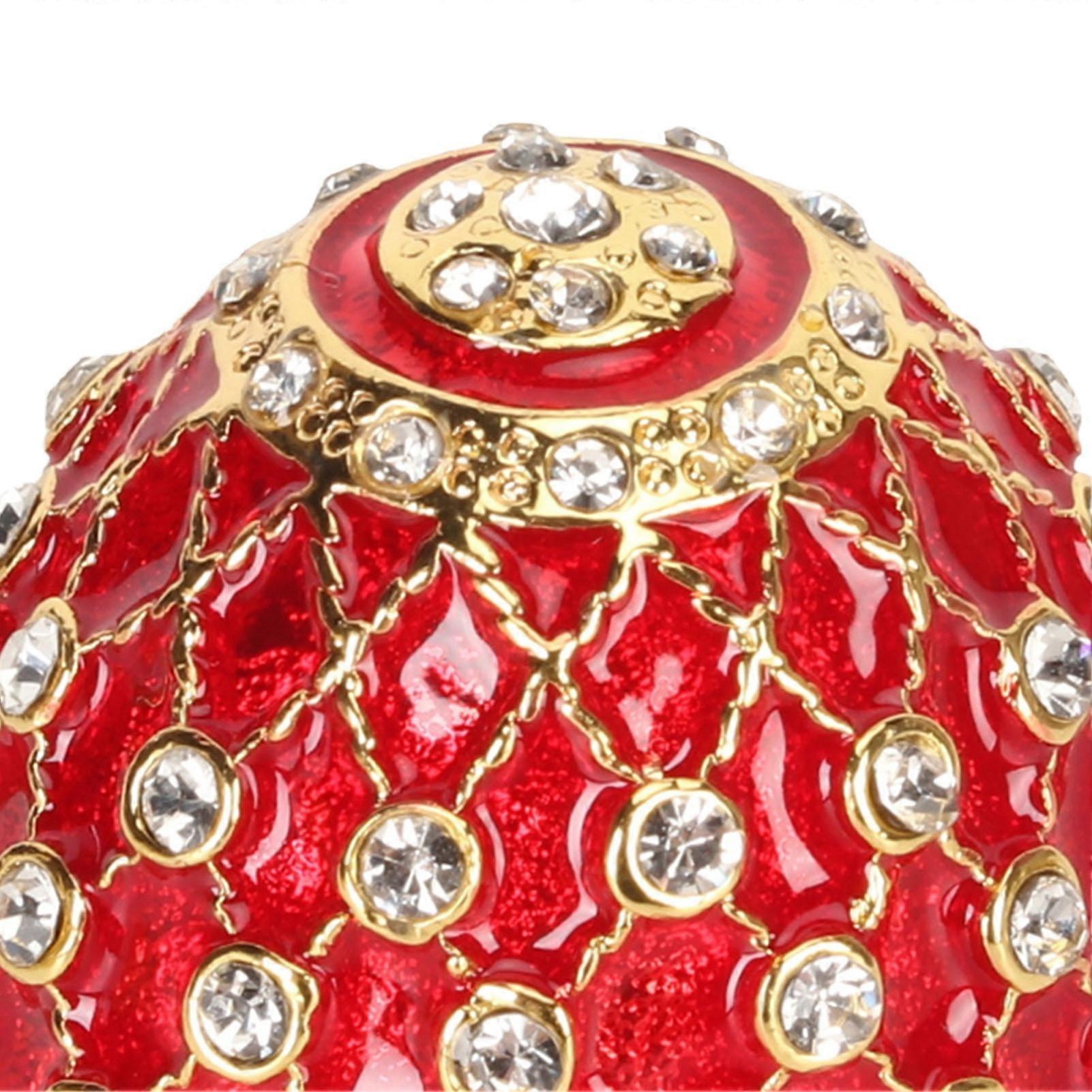 Egg Trinket Box Zinc Alloy Sparkling Rhinestone Exquisite Elegant Metal Jewelry Box for Family Office Storage Red