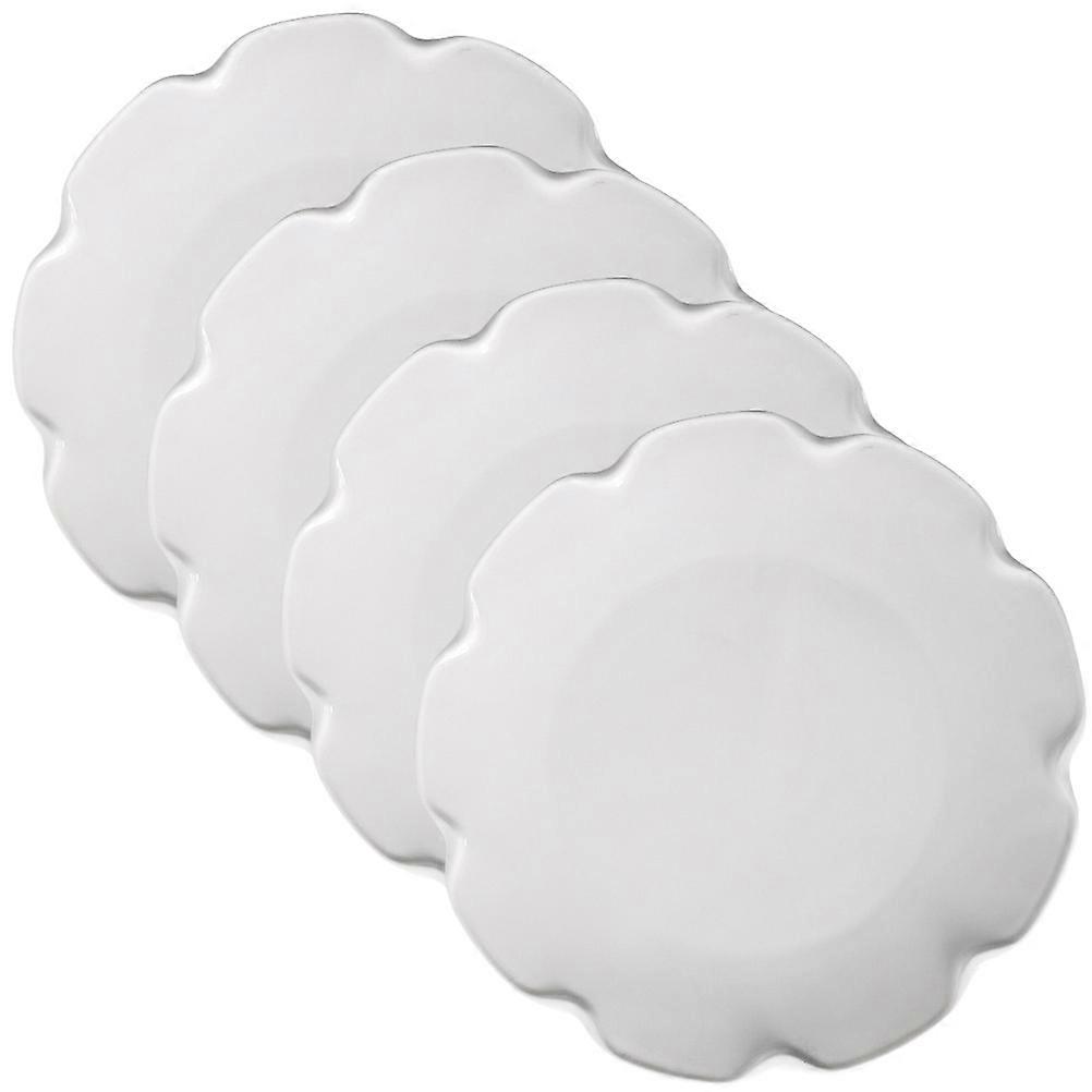 Porcelain Plates 4Pcs Round Food Serving Tray For Entertaining In White Suitable For Salad, Steak, Snacks, And Desserts