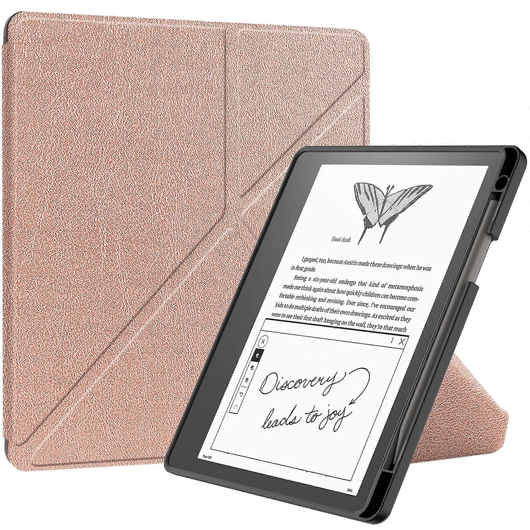 For Amazon Kindle Scribe Origami Stand PU Leather+TPU E-book Reader Case Shockproof E-Reader Cover with Auto Wake Sleep Rose Gold