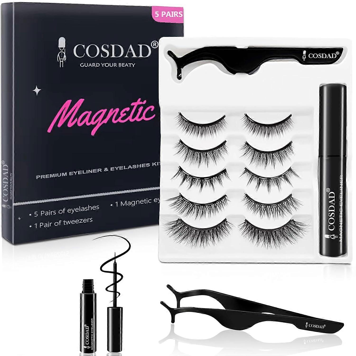 Magnetic Eyelashes with Eyeliner- Magnetic Eyelashes with Applicator Kit- Best Reusable 8D, 3D False Eyelashes- Natural Look, Waterproof, Long L