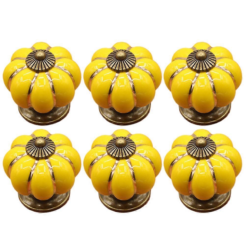 6Pcs Cute Pumpkin Shape Knobs For Wardrobe Pull Cabinet Hardware In Yellow For Houseowners