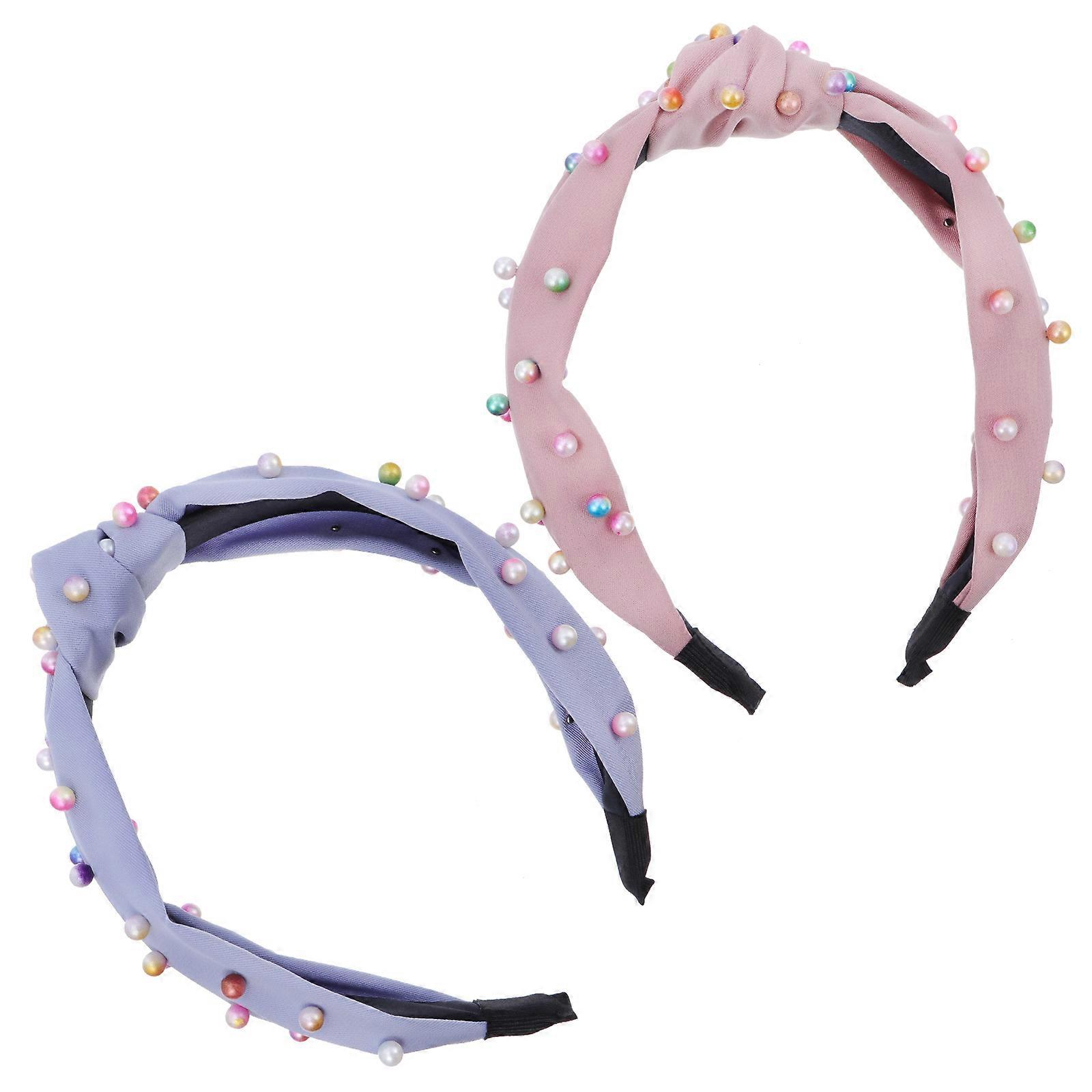 Wide Knotted Headbands with Pearl Decoration Soft Twisted Fabric Turban Hairbands for Elegant Party & Daily Wear, Braids & Ponytail Styles