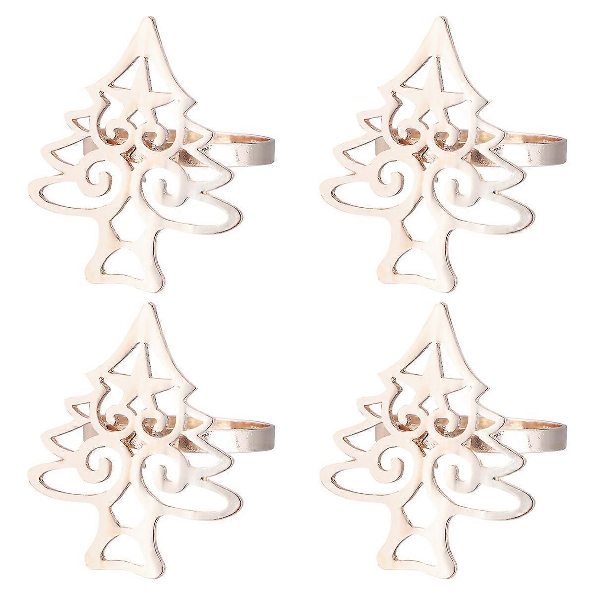 4 Pieces Golden Christmas Tree Napkin Buckles Alloy Material for Dinner Party Gift 4Pcs