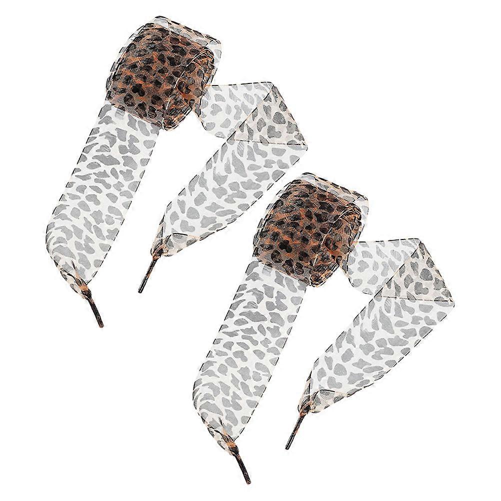 Leopard Silk Ribbon Shoelaces for Shoe Use 1Pair Wide Flat Animal Print Design