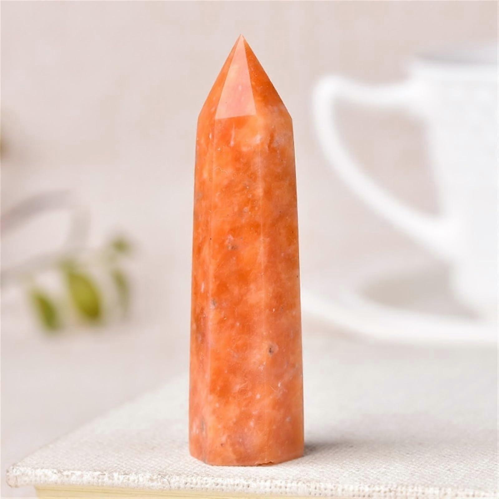 Natural Stones and Crystal Tip Stick for Reiki Healing, Sunstone Energy Ore Tower, Polished Mineral, 50-60mm Home Decor