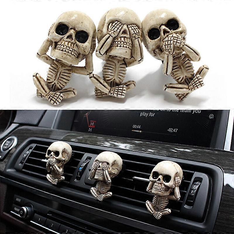 Evil Skull Trio Statue Set of 3 with Air Freshener Car Air Outlet Ornament Home Decor Accessories Decorative Room Decoration