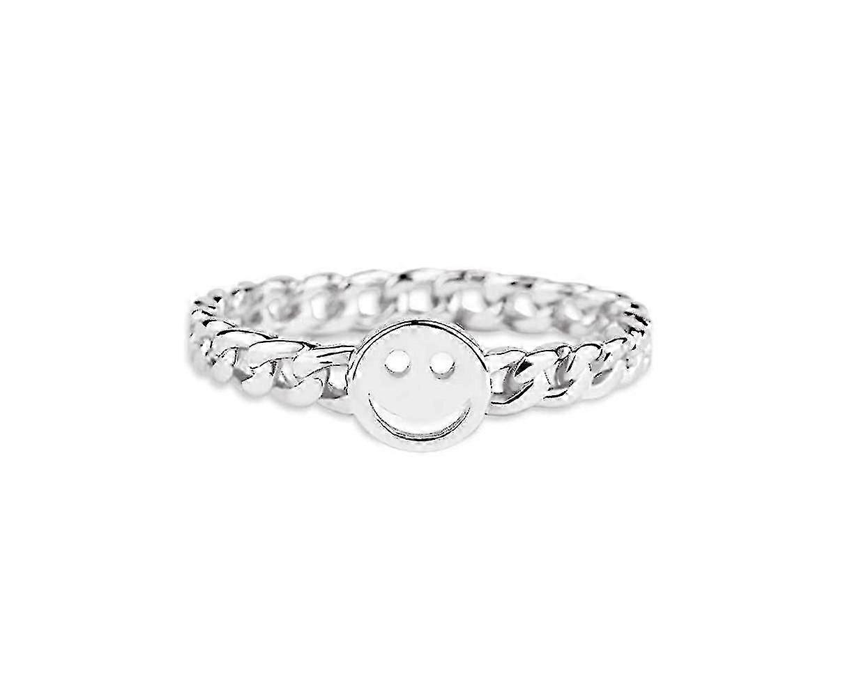 Smiley Face Good Luck Ring for Women - Cute Stackable Chain Link Band