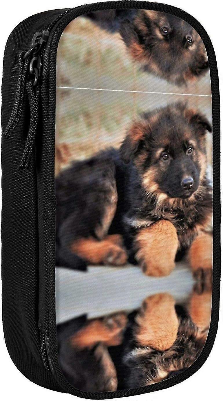 Niedlicher Deutscher Schäferhund Welpe bedruckt hohe Kapazität Federstift Etui, langlebige Federstifttasche Pouch Box Organizer Cases, für Männer Frauen60962