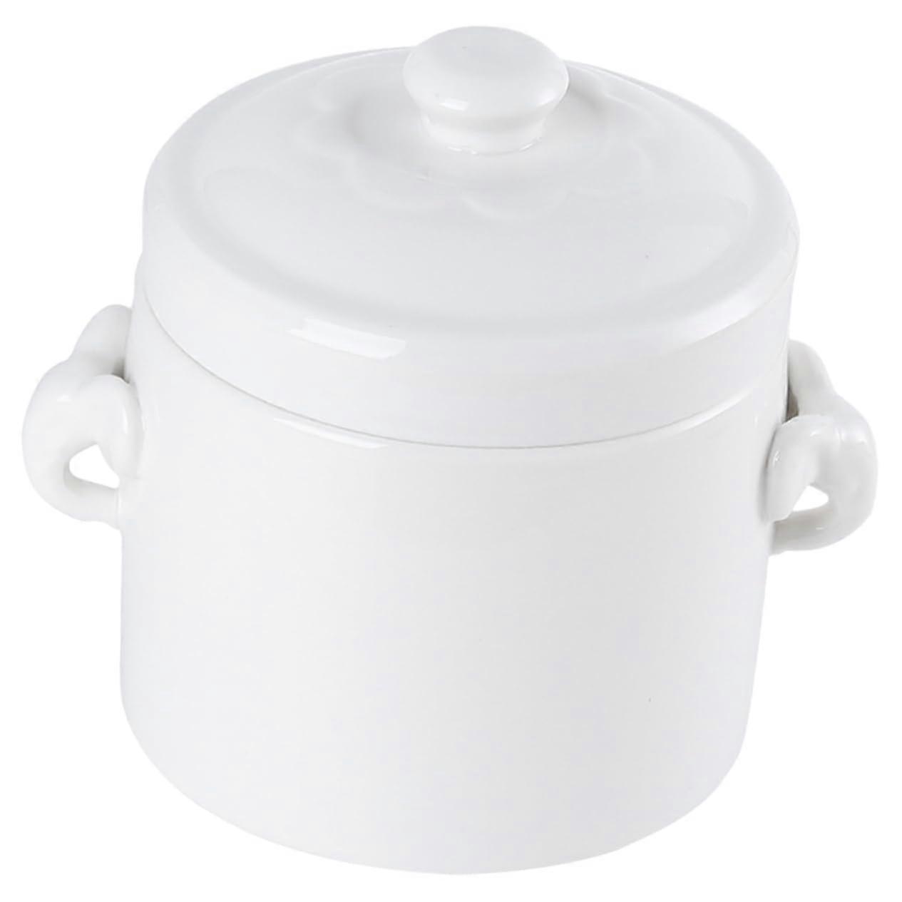 Ceramic Dutch Oven with Lid Porcelain Stew Bowl White 13X10.5X10.5CM
