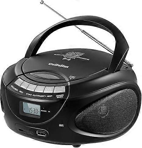 Portable CD Players for Home, CD Boombox with AM/FM Stereo Radio, Bluetooth, USB, SD Card, MMC Drive, LCD Display,Black European plug