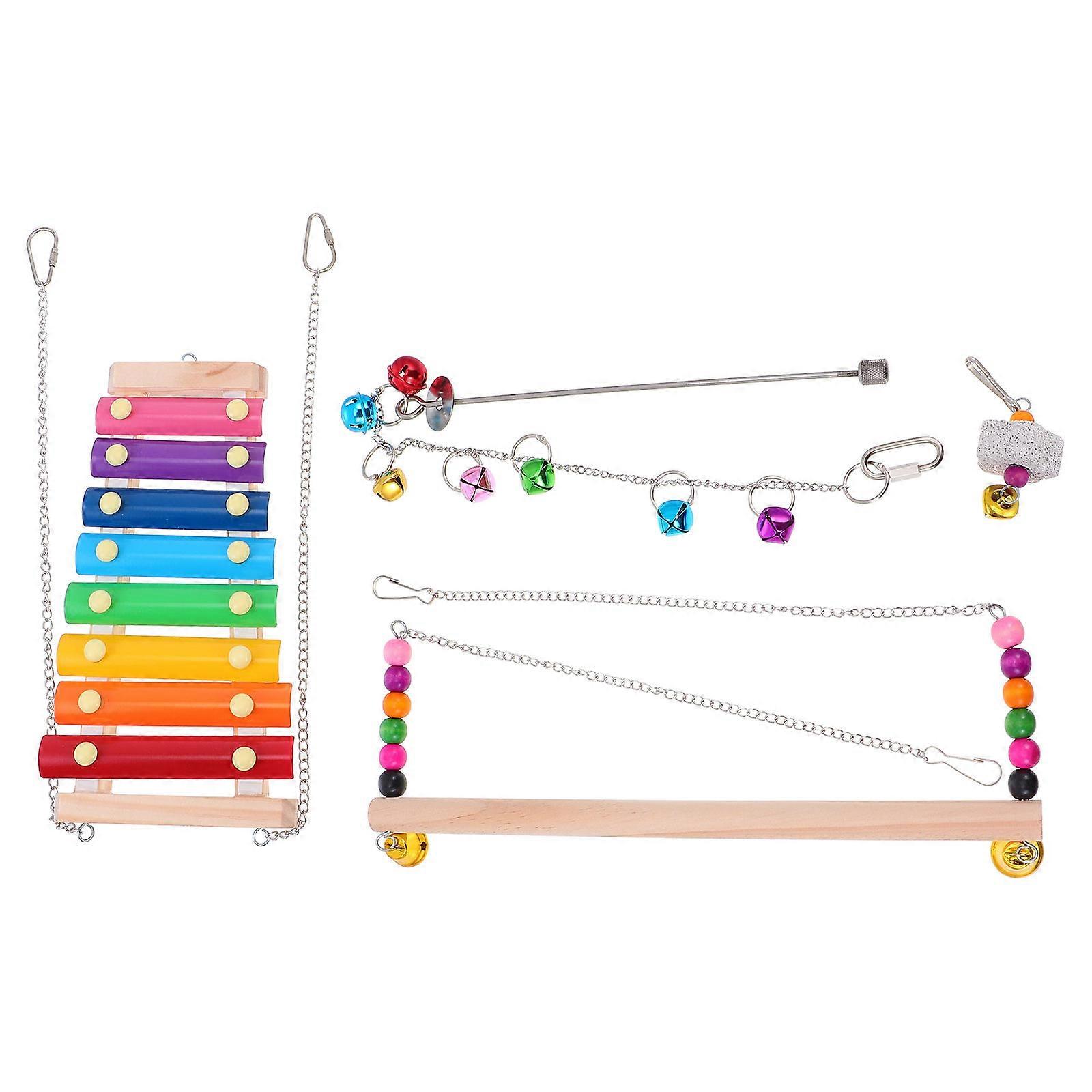 Wooden Standing Frame for Pet Birds and Chickens with Stainless Steel Fork Toy 3 Piece Set